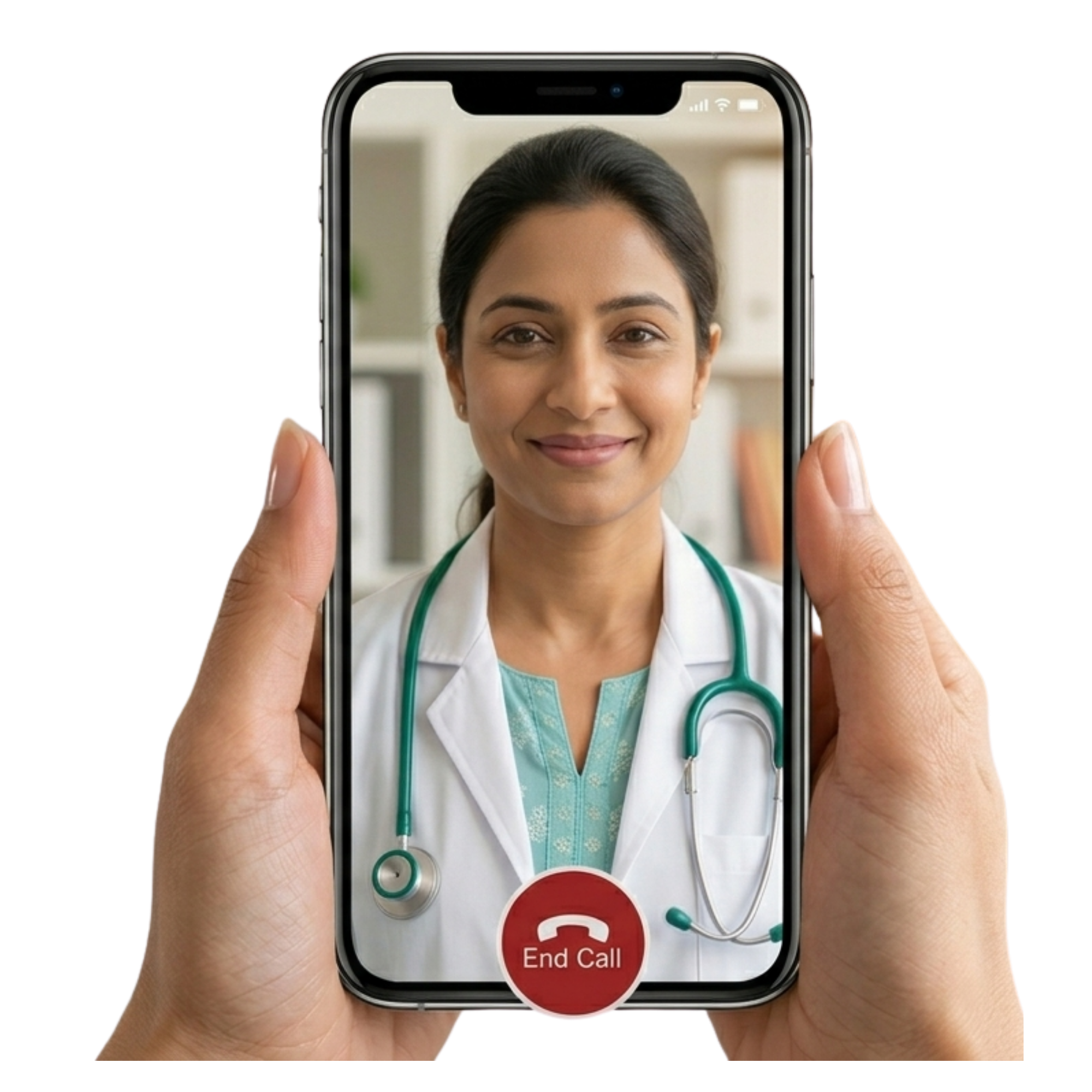 An illustrative example of the Veer App: an image of an Mobile Phone App talking with a doctor on a video call.